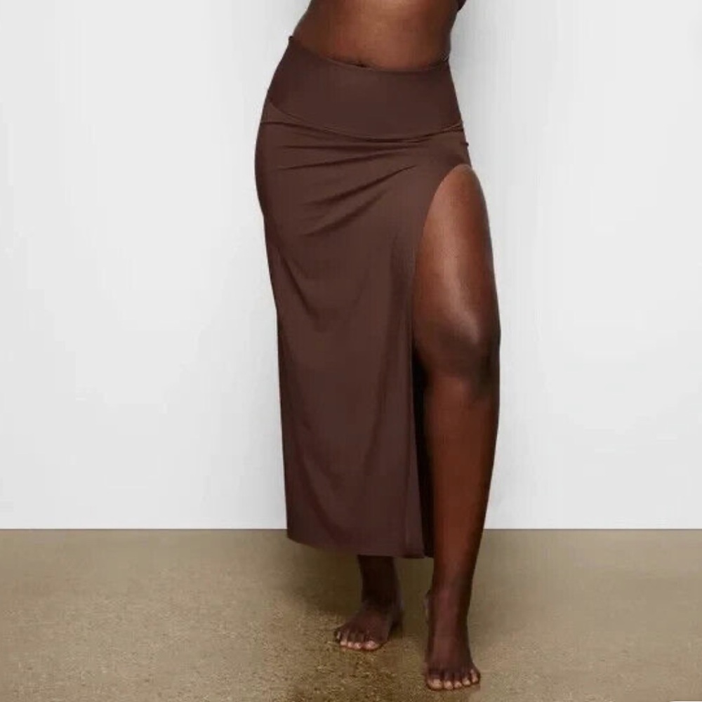 SKIMS Shaping Swim Long Skirt in cocoa
